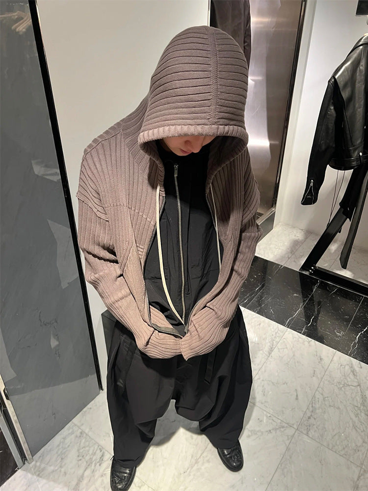 Spiral Knit Cotton Cardigan with Drawstring