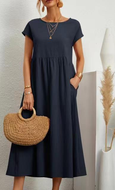 Sleeveless Cotton Linen Pocket Dress