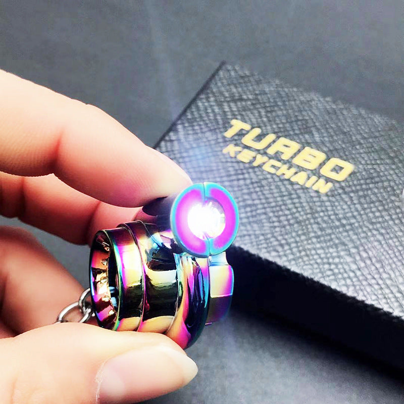 Cross-Border Spot Supply Car Turbine Keychain Metal Creative Luminous Led Turbine Car Keychain Pendant