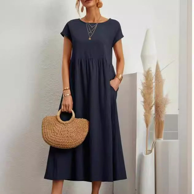 Sleeveless Cotton Linen Pocket Dress