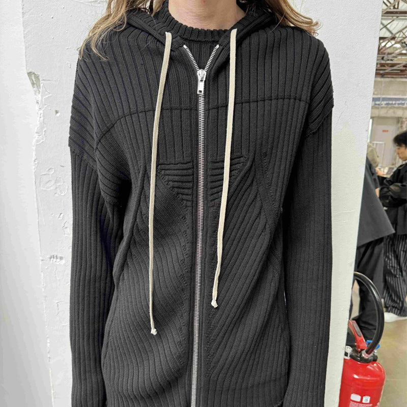 Spiral Knit Cotton Cardigan with Drawstring