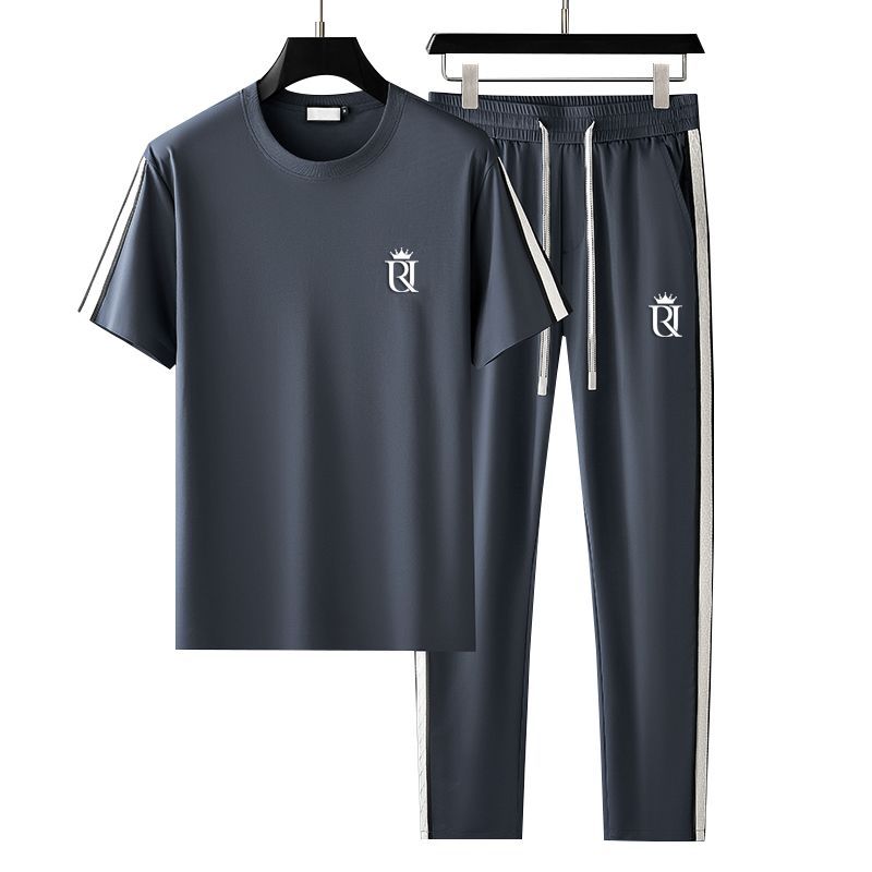 Men's Embroidered Short Sleeve Shirt and Trousers Set