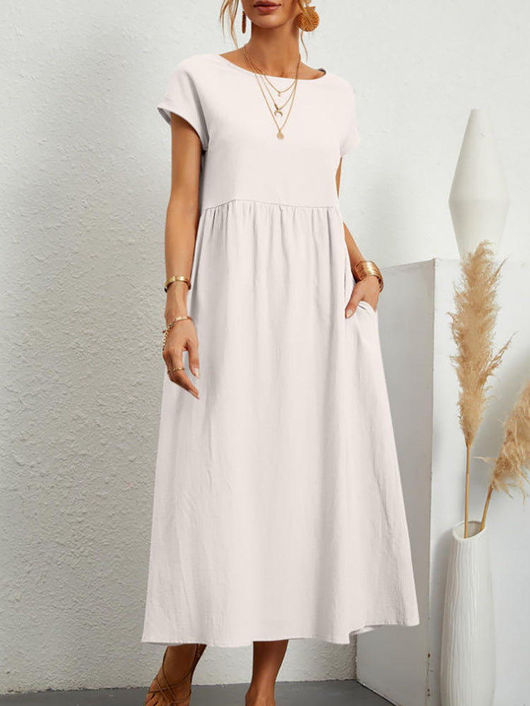 Sleeveless Cotton Linen Pocket Dress