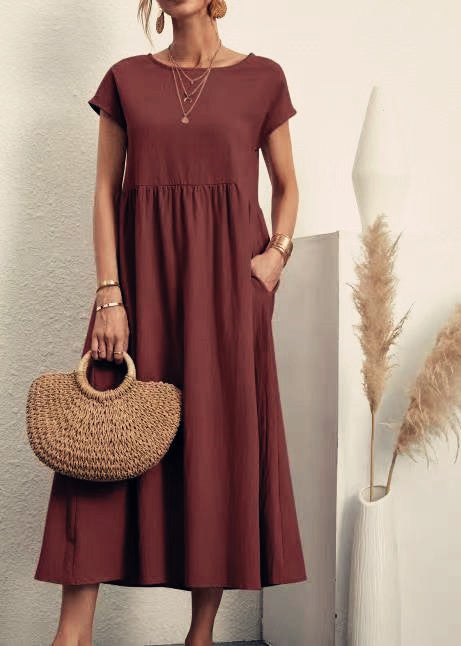 Sleeveless Cotton Linen Pocket Dress