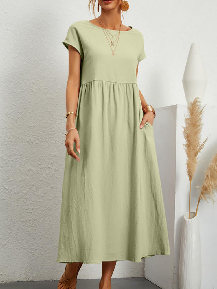 Sleeveless Cotton Linen Pocket Dress