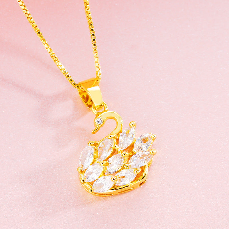 Brass Gold Plated Swan Jewelry Set