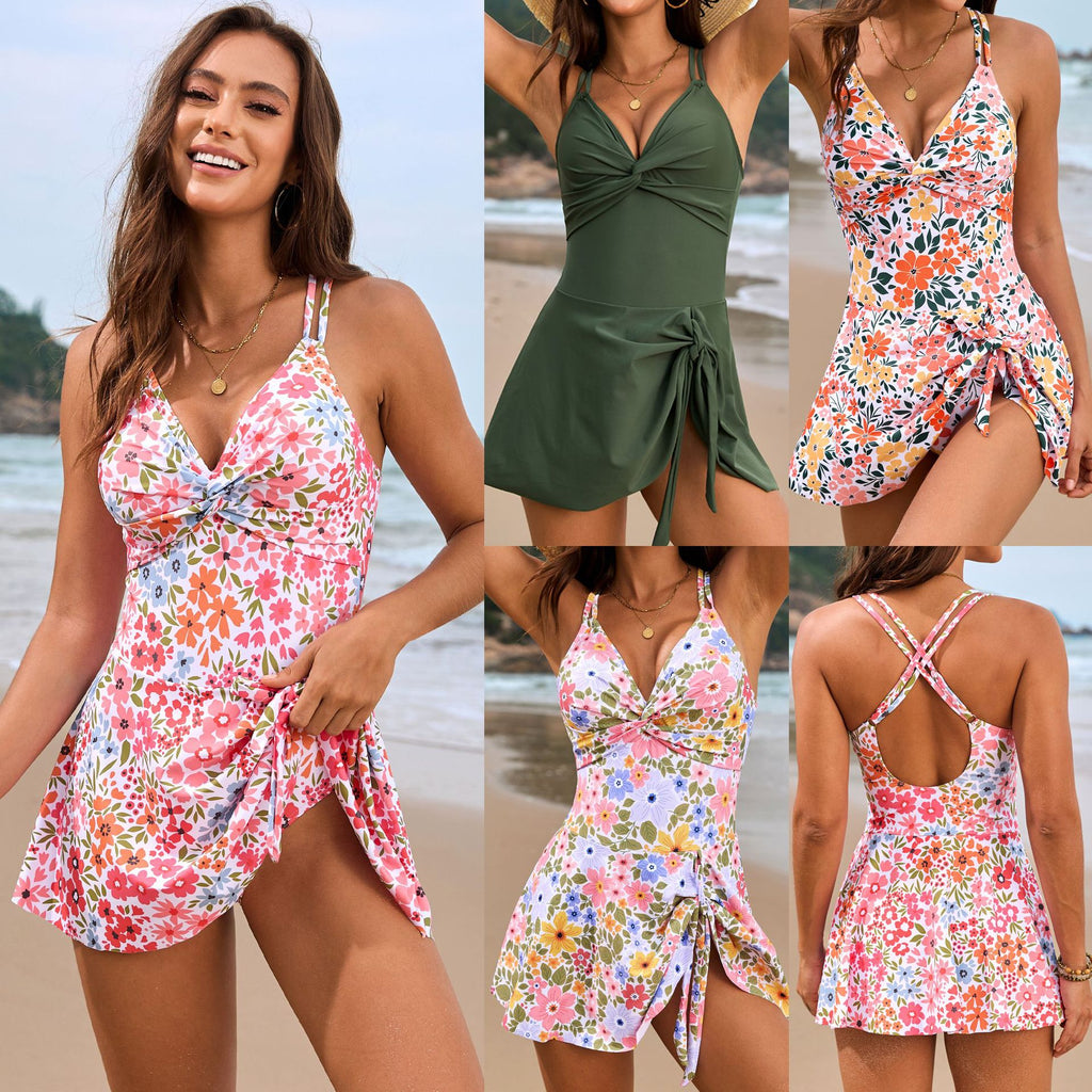 Twist Bag Cross Skirt One-Piece Swimsuit