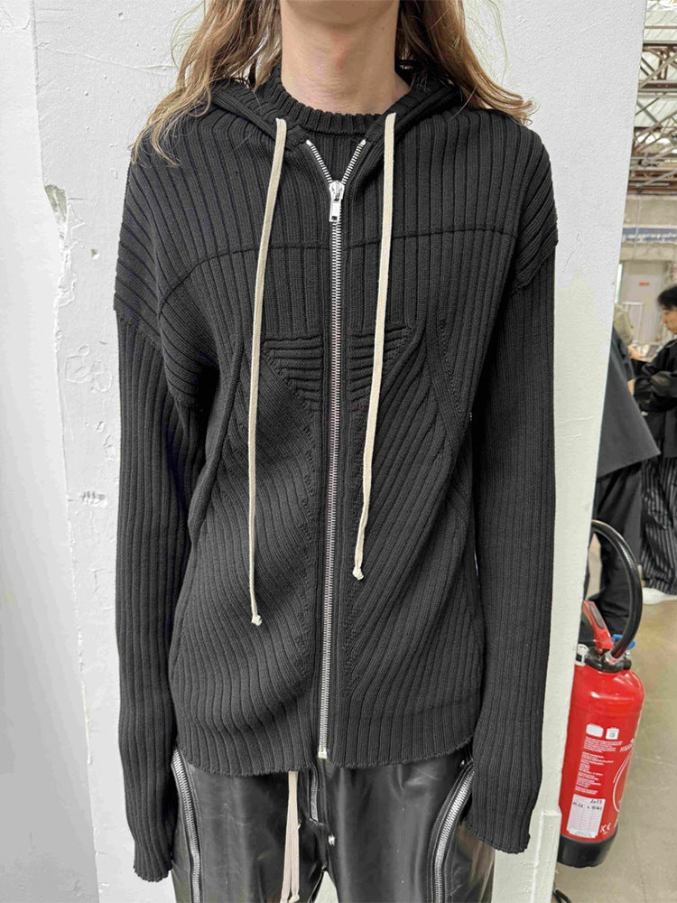 Spiral Knit Cotton Cardigan with Drawstring
