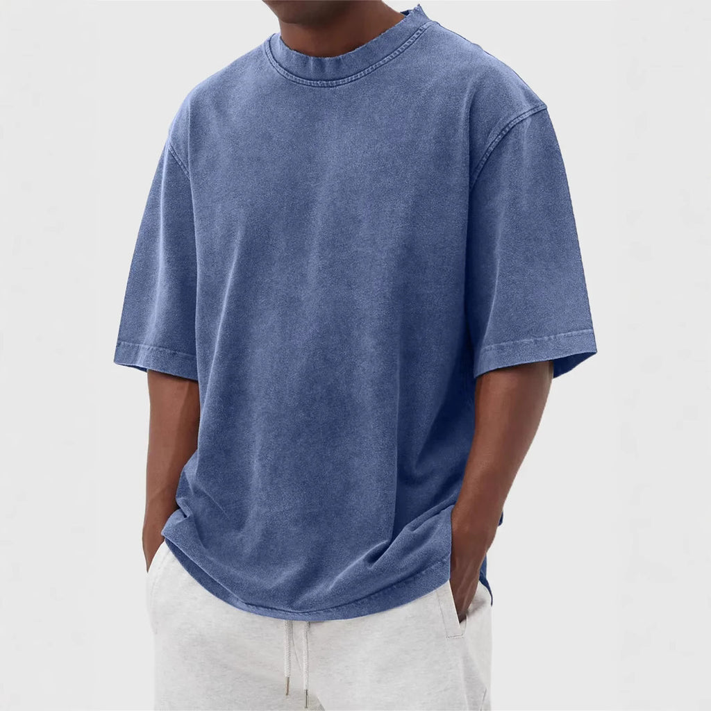 Mens Washed Color Distressed Pullover T-Shirt