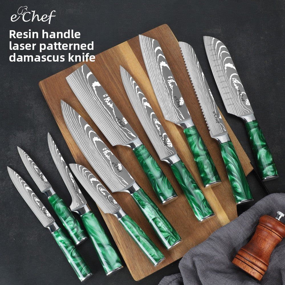 Damascus Pattern Stainless Steel Chef Knife with Resin Handle