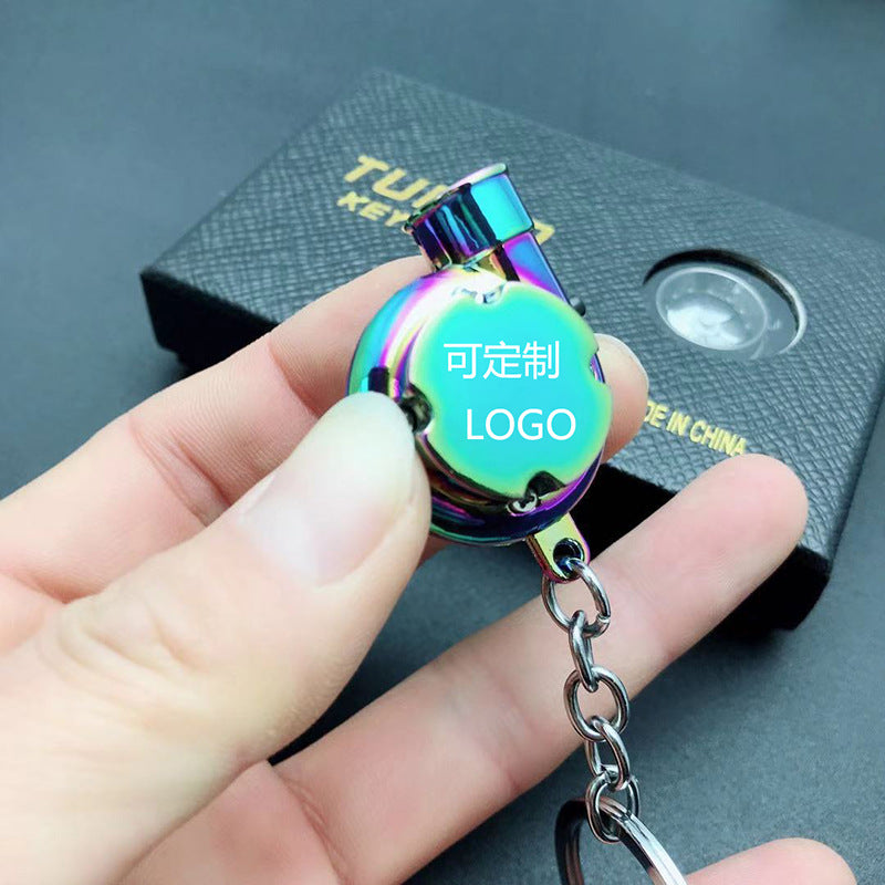 Cross-Border Spot Supply Car Turbine Keychain Metal Creative Luminous Led Turbine Car Keychain Pendant
