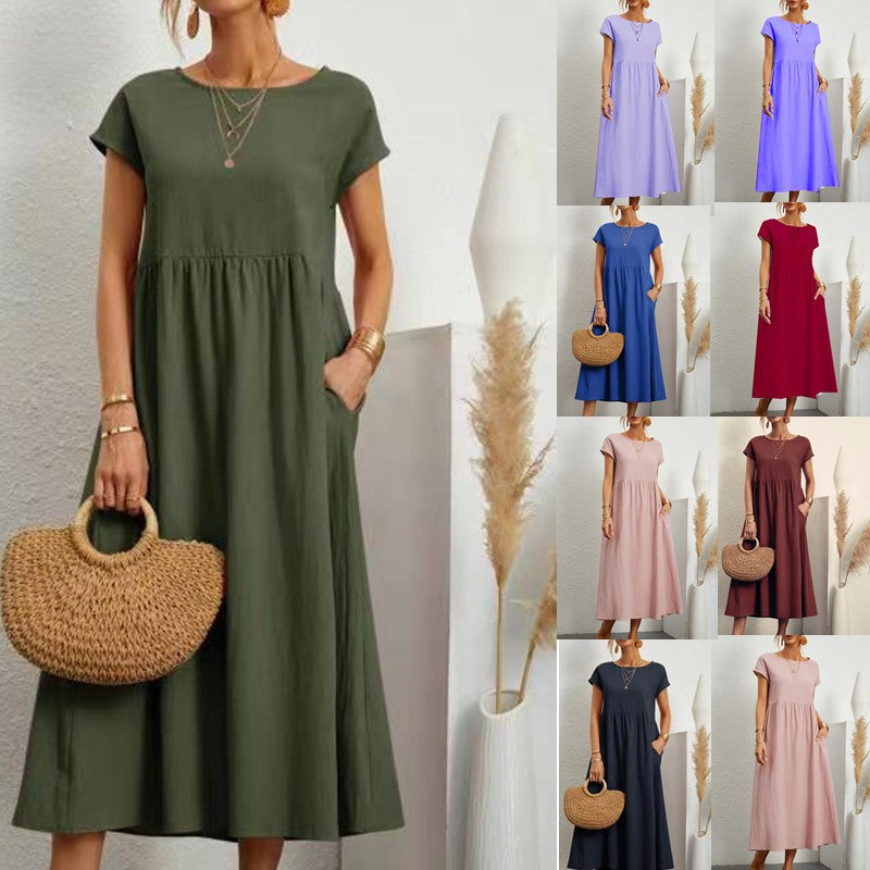 Sleeveless Cotton Linen Pocket Dress