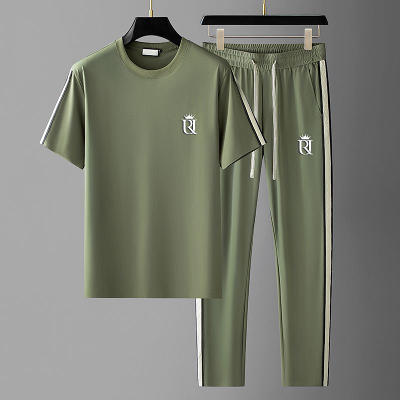 Men's Embroidered Short Sleeve Shirt and Trousers Set