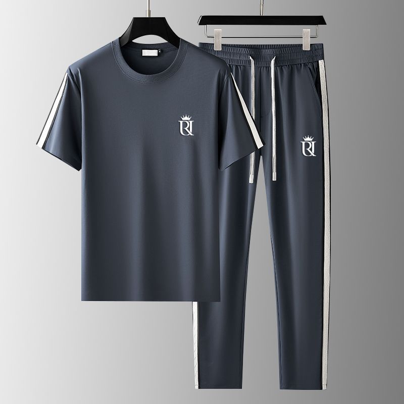 Men's Embroidered Short Sleeve Shirt and Trousers Set