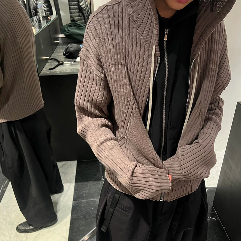 Spiral Knit Cotton Cardigan with Drawstring