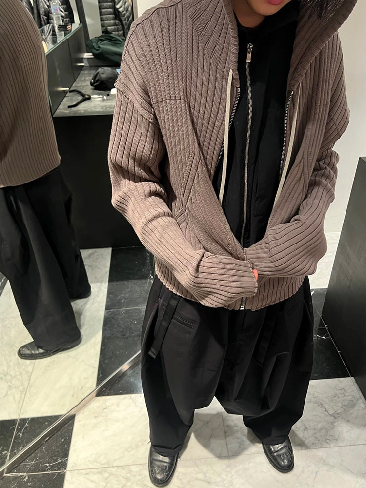 Spiral Knit Cotton Cardigan with Drawstring