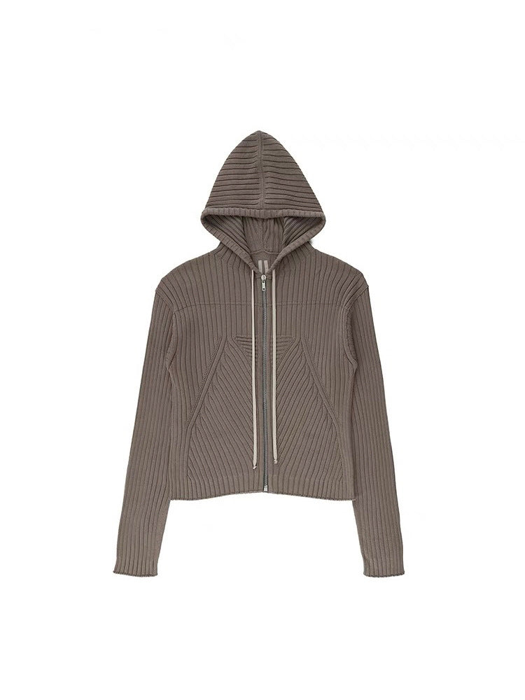 Spiral Knit Cotton Cardigan with Drawstring