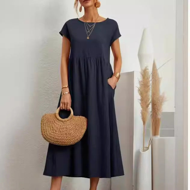 Sleeveless Cotton Linen Pocket Dress